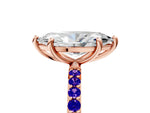 Rose gold Marquise Cut Diamond Solitaire Ring with Round Tanzanite Pavé Band and Prong Setting_5