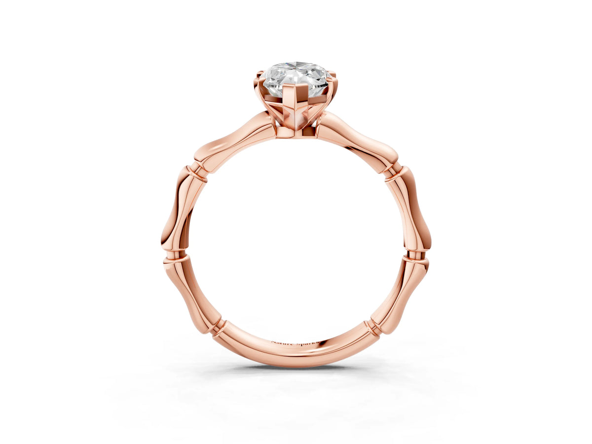 Rose gold Marquise Cut Solitaire Diamond Ring with Bamboo Band and Four-Prong Setting_3