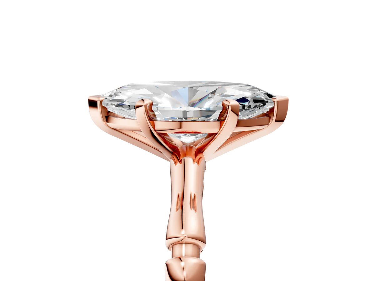 Rose gold Marquise Cut Solitaire Diamond Ring with Bamboo Band and Four-Prong Setting_5