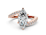 Rose gold Marquise Cut Solitaire Twist Band with Pave Set Diamonds and Four-Prong Setting