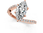 Rose gold Marquise Cut Solitaire Twist Band with Pave Set Diamonds and Four-Prong Setting_1