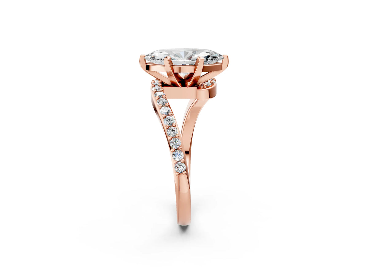 Rose gold Marquise Cut Solitaire Twist Band with Pave Set Diamonds and Four-Prong Setting_2