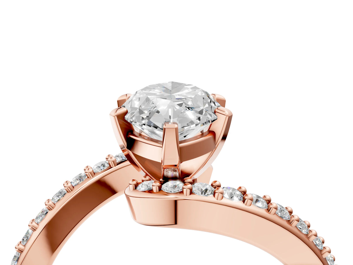 Rose gold Marquise Cut Solitaire Twist Band with Pave Set Diamonds and Four-Prong Setting_4