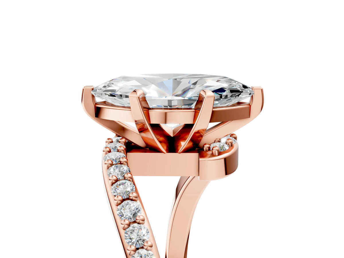Rose gold Marquise Cut Solitaire Twist Band with Pave Set Diamonds and Four-Prong Setting_5