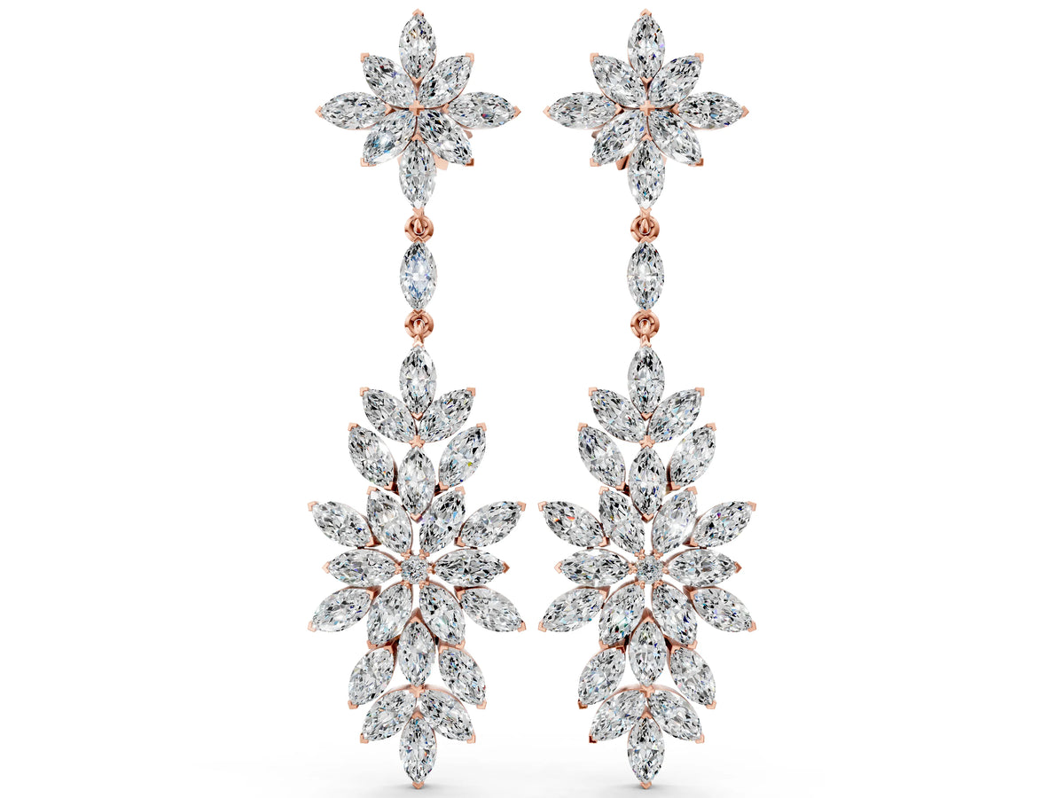 Rose gold Marquise Diamond Floral Dangle Earrings