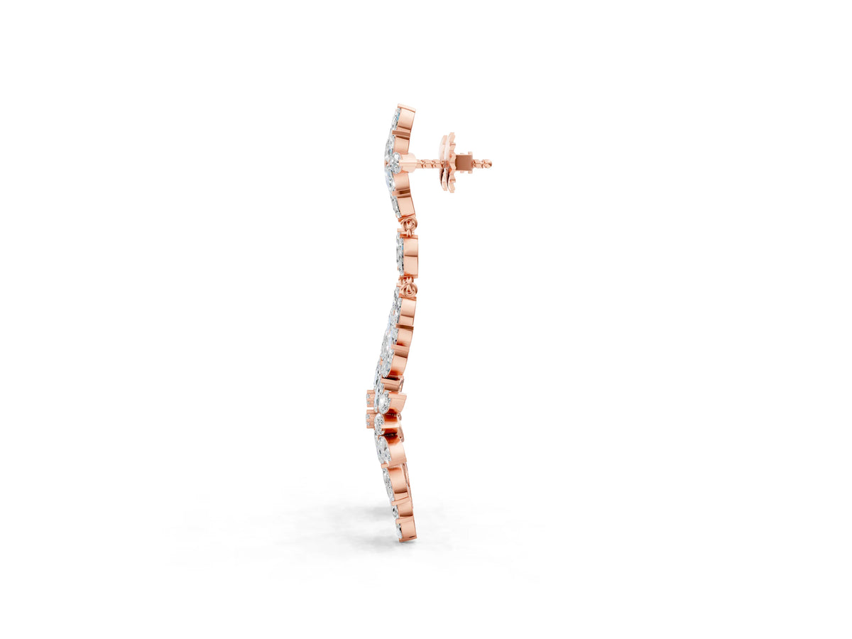Rose gold Marquise Diamond Floral Dangle Earrings_1