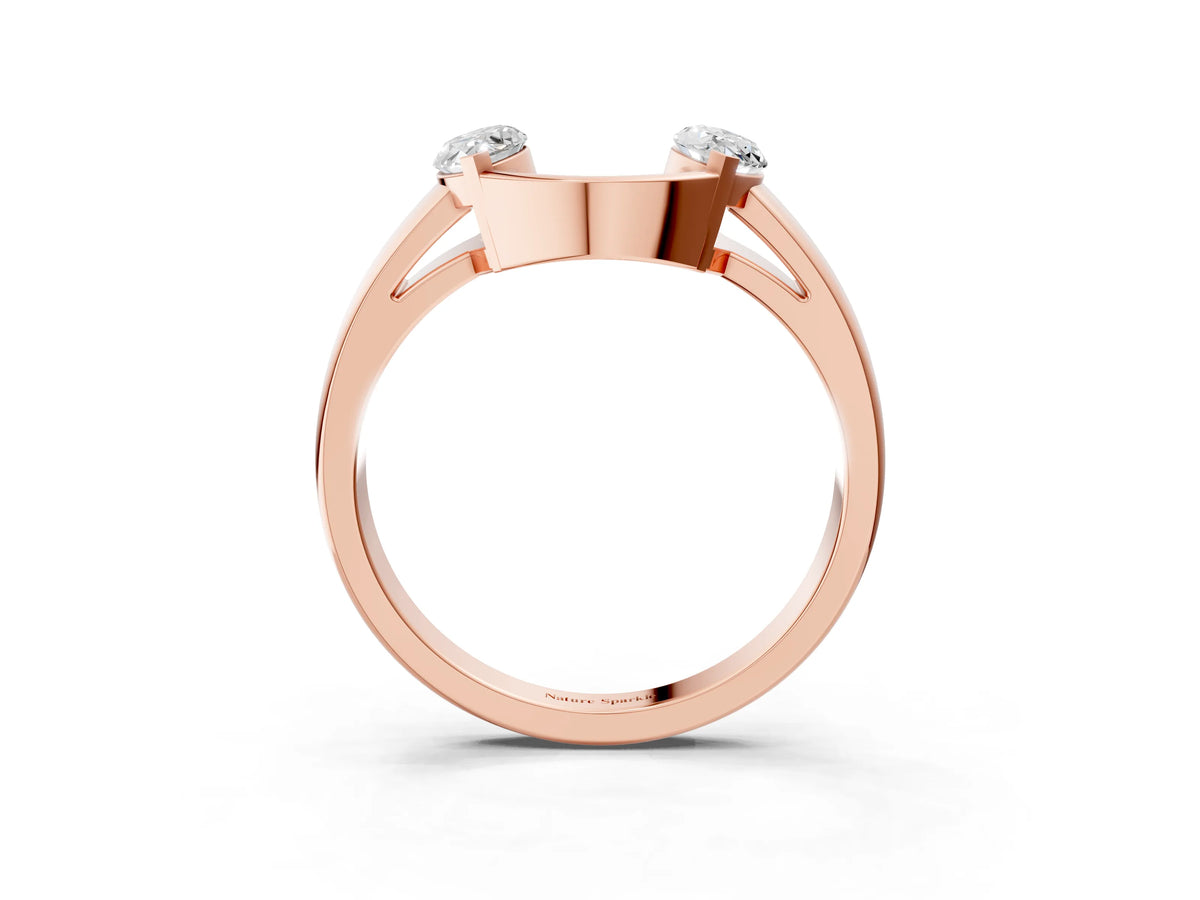 Rose gold Marquise Diamond Open Band Ring with Tension Setting_3
