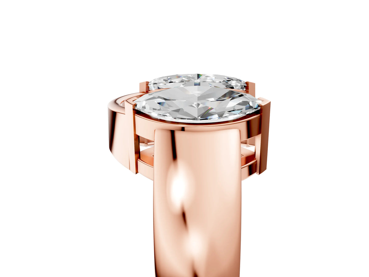 Rose gold Marquise Diamond Open Band Ring with Tension Setting_5