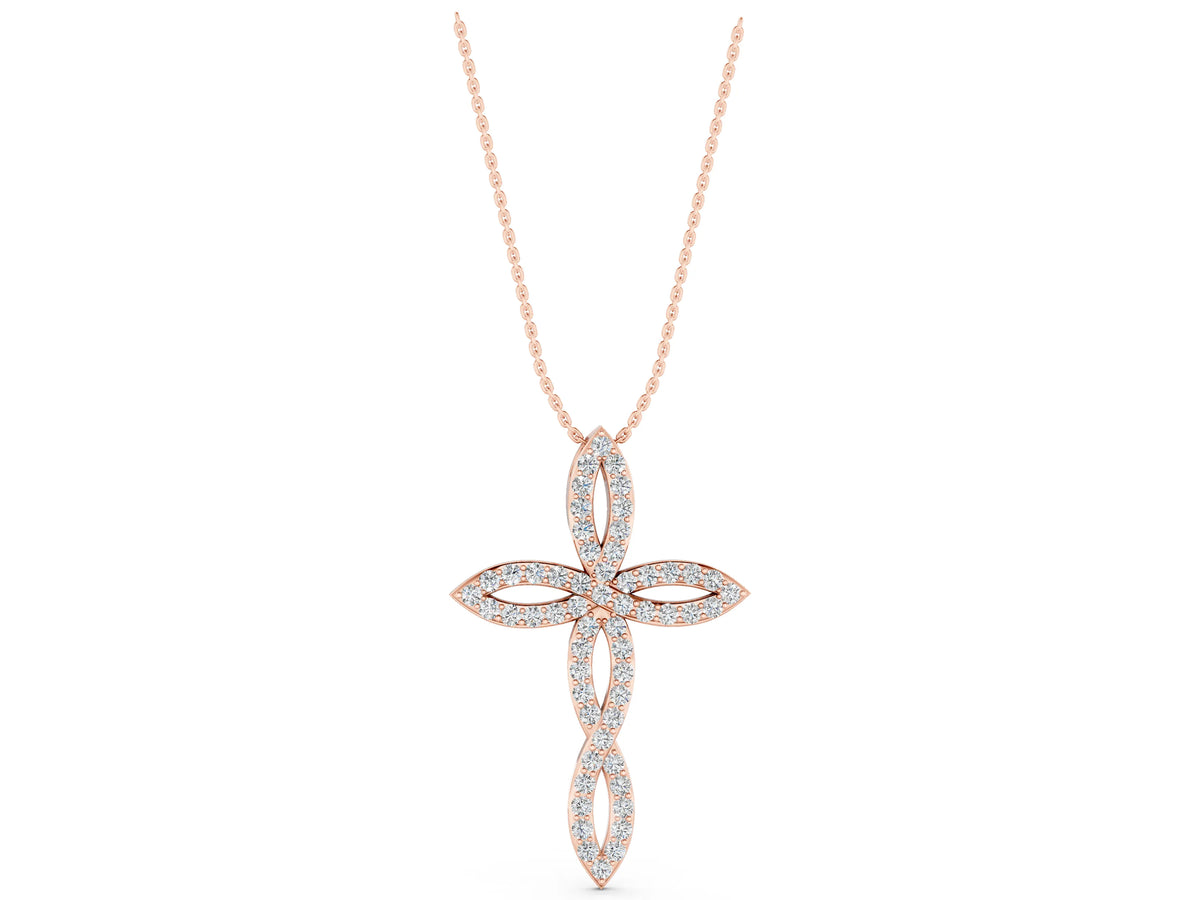 Rose gold Marquise Diamond Pavé Cross Pendant_1