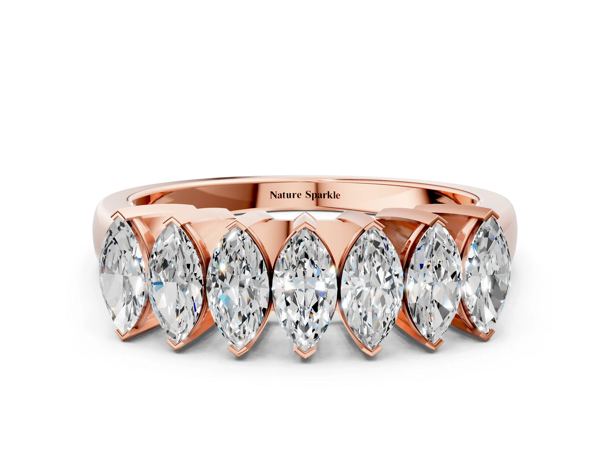 Rose gold Marquise Diamond Prong Set White Gold Curved Band