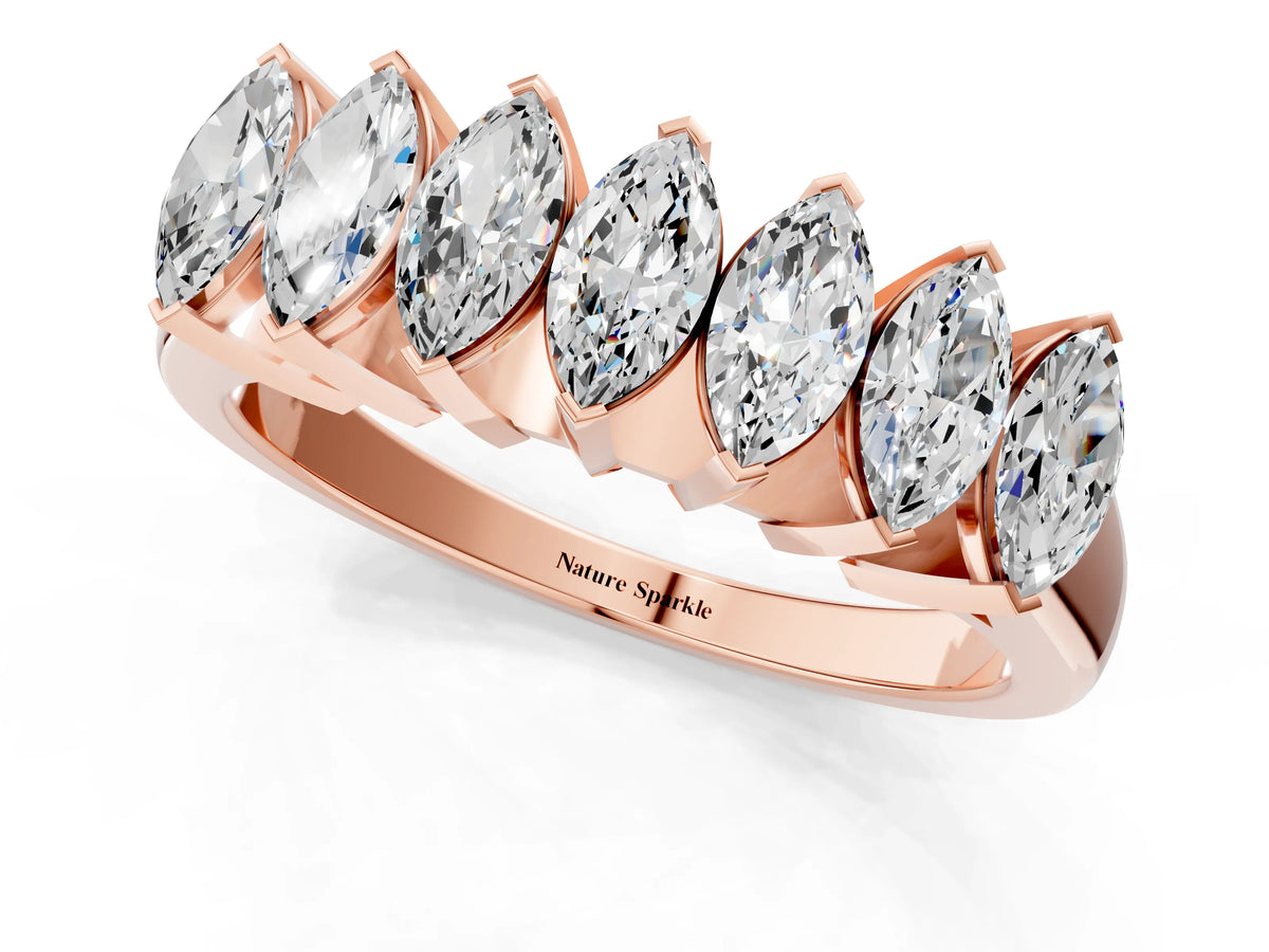 Rose gold Marquise Diamond Prong Set White Gold Curved Band_1