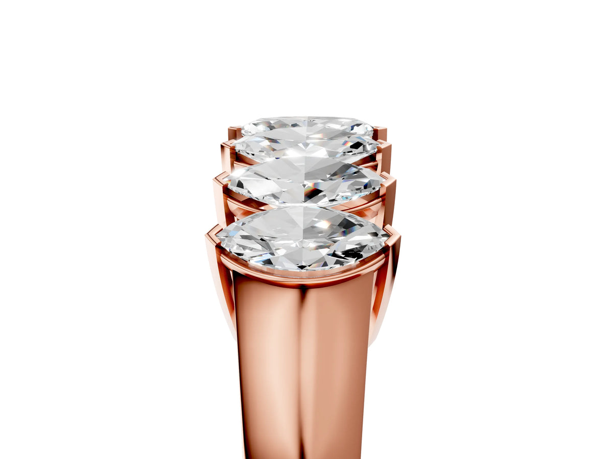 Rose gold Marquise Diamond Prong Set White Gold Curved Band_5