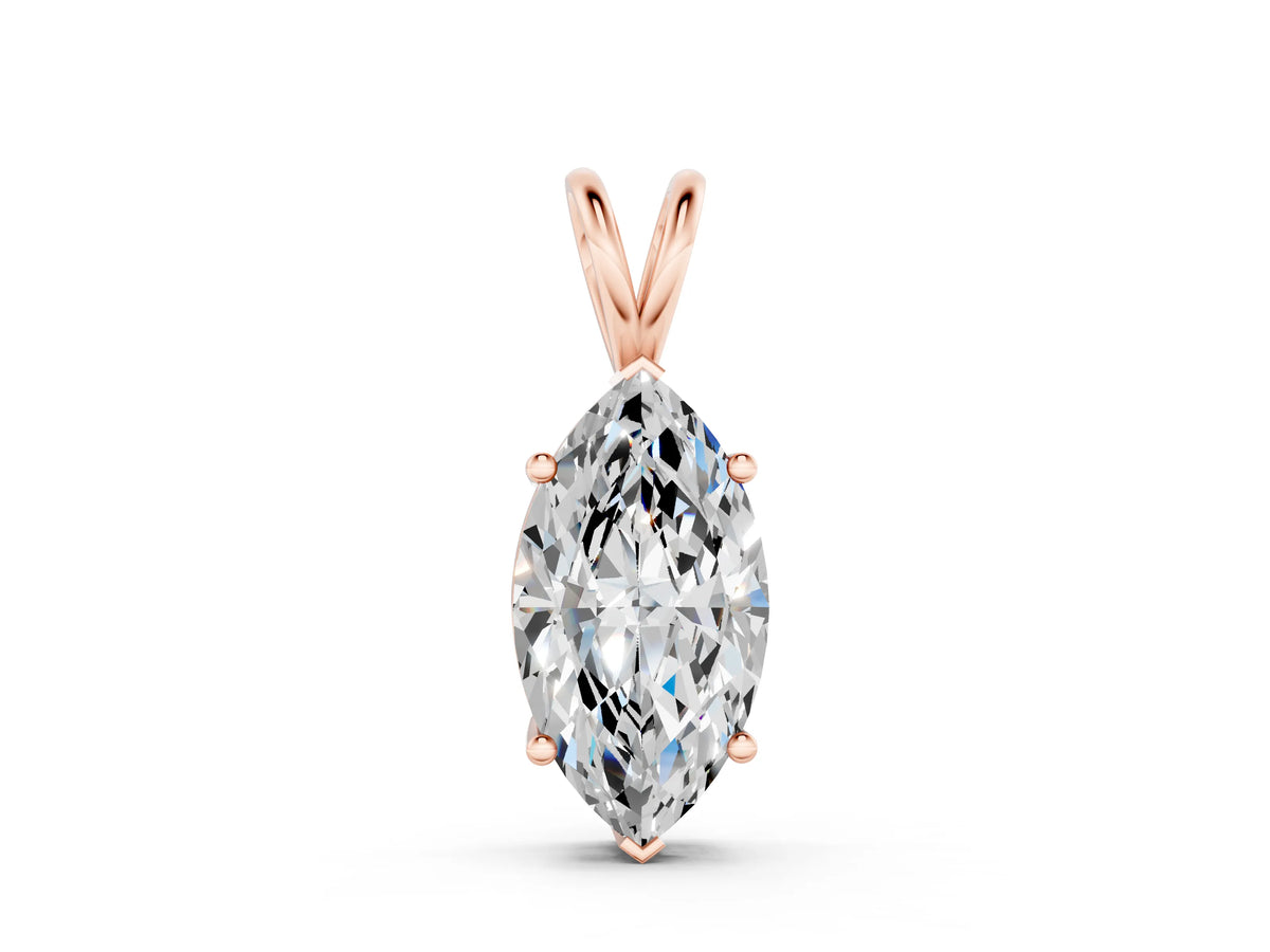 Rose gold Marquise Diamond Solitaire Pendant with Prong Setting
