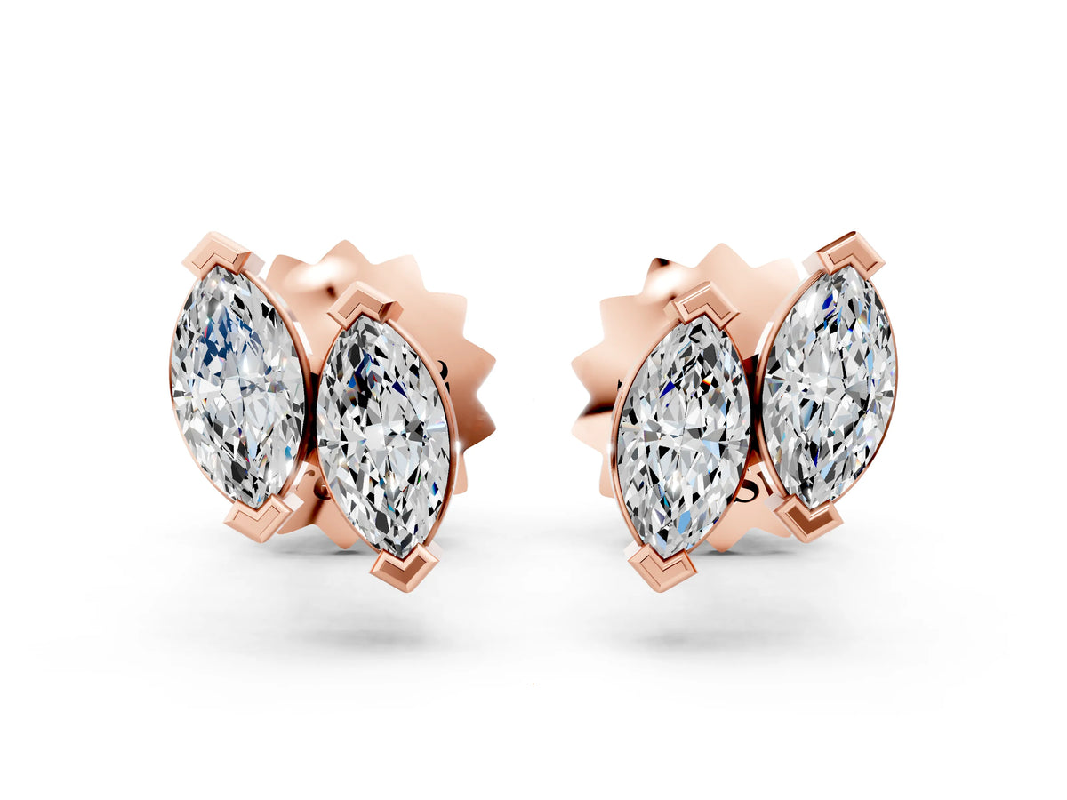 Rose gold Marquise Diamond Two Stone Stud Earrings