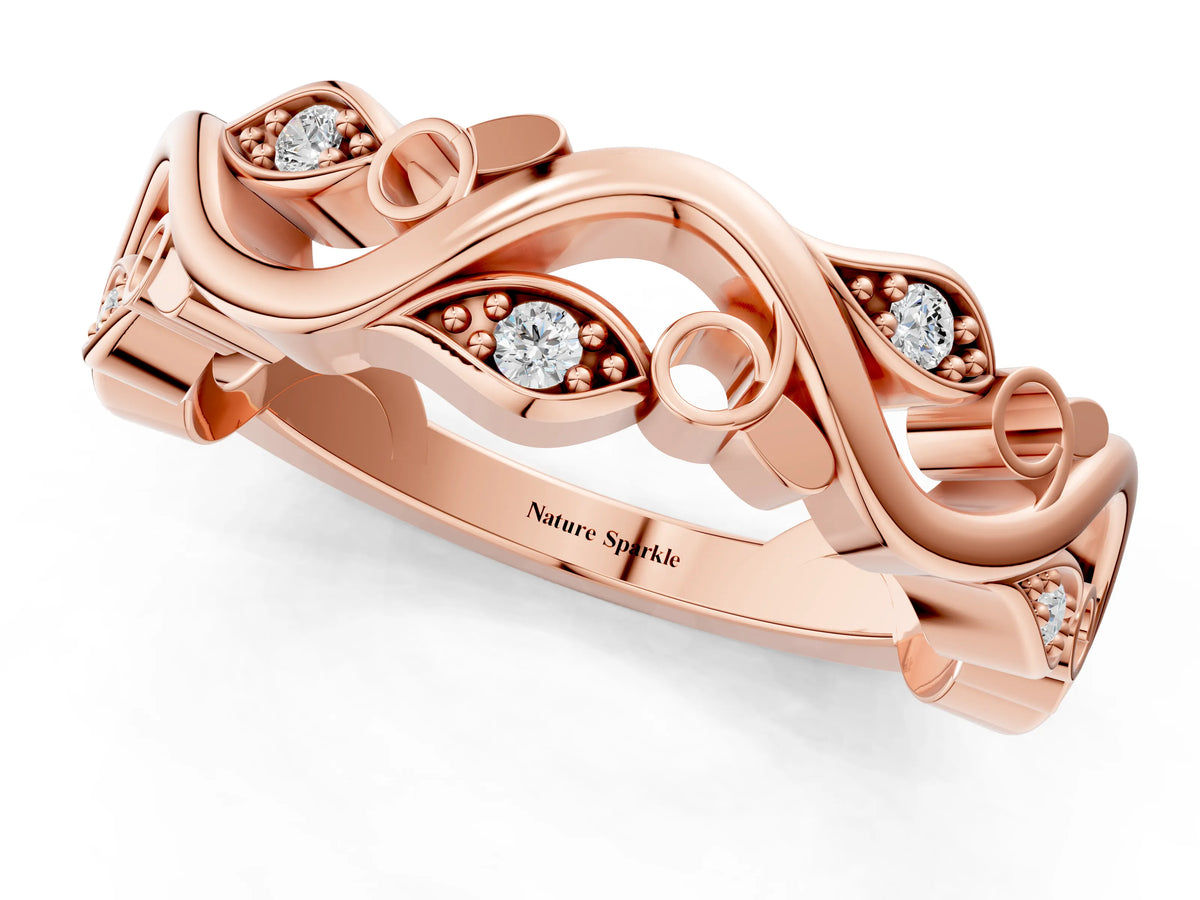 Rose gold Marquise Diamond Vine Eternity Band with Bezel Setting_1