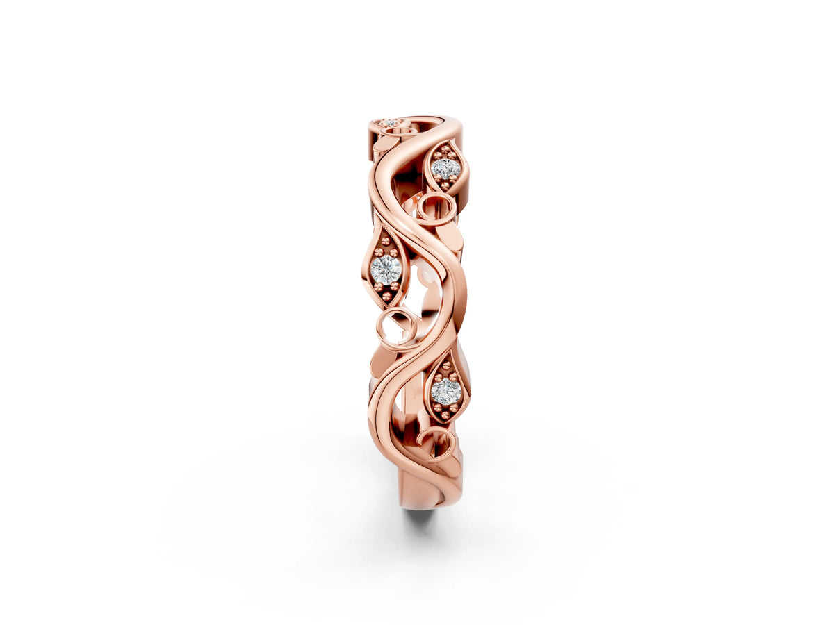 Rose gold Marquise Diamond Vine Eternity Band with Bezel Setting_2