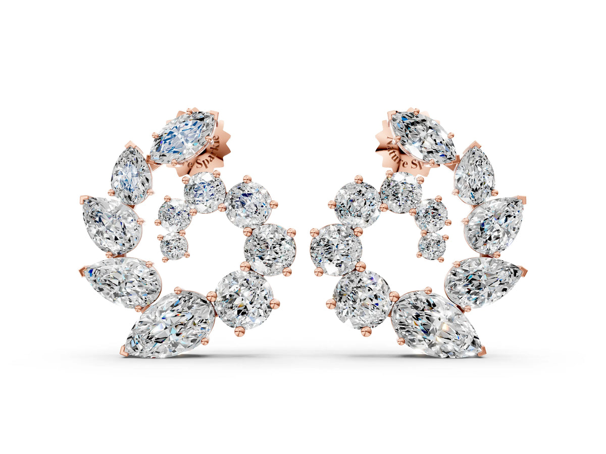 Rose gold Marquise, Pear and Round Diamond Graduated Cluster Stud Earrings