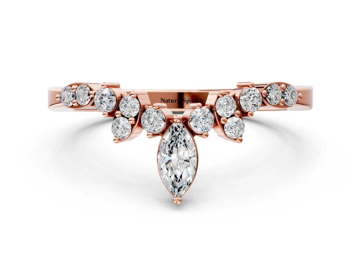 Rose gold Marquise and Round Diamond Chevron Band with Prong Setting