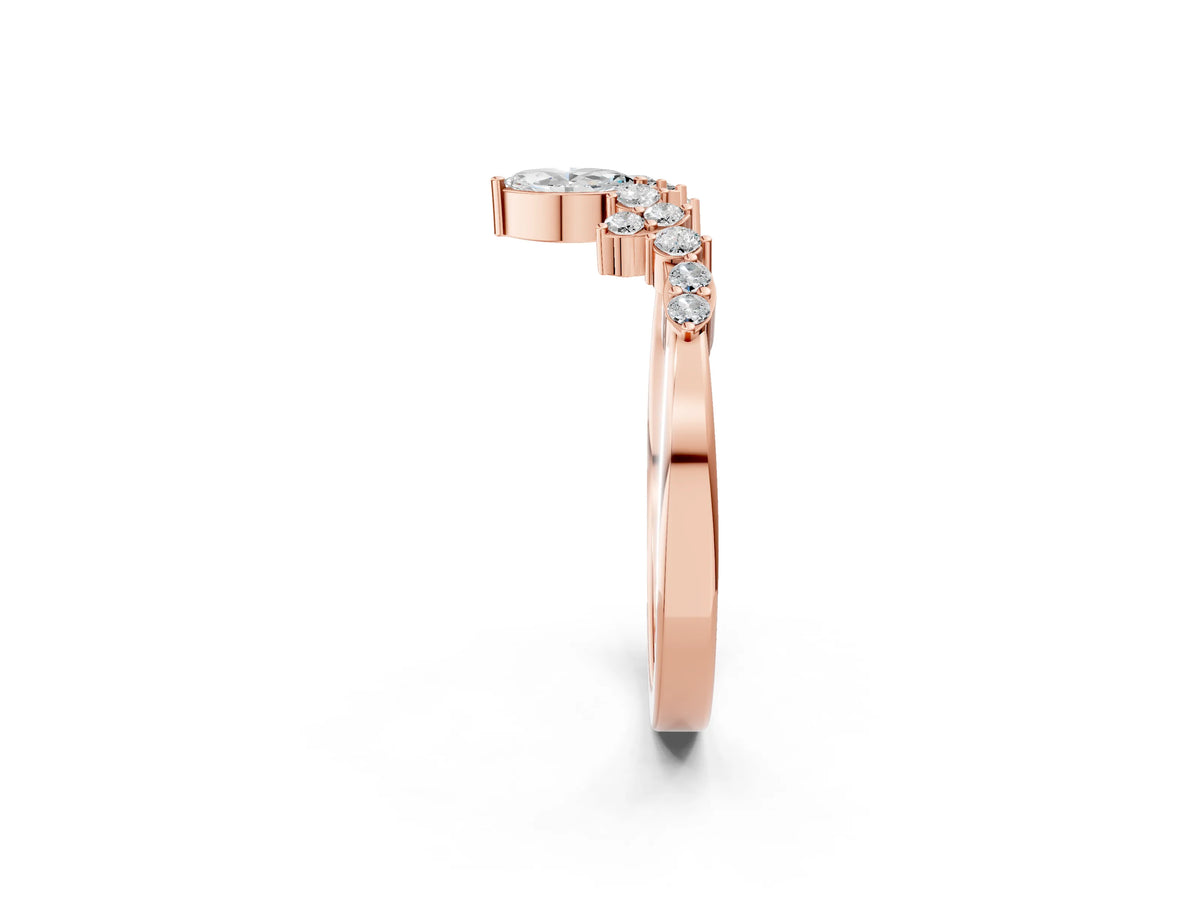 Rose gold Marquise and Round Diamond Chevron Band with Prong Setting_2
