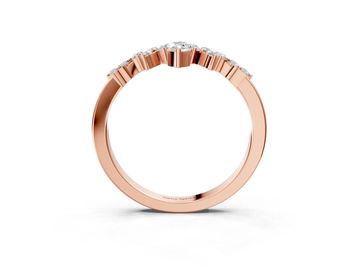 Rose gold Marquise and Round Diamond Chevron Band with Prong Setting_3