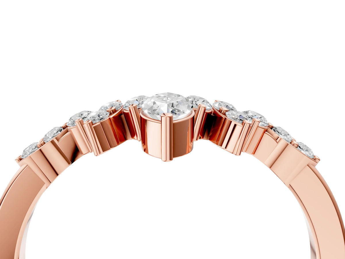 Rose gold Marquise and Round Diamond Chevron Band with Prong Setting_4