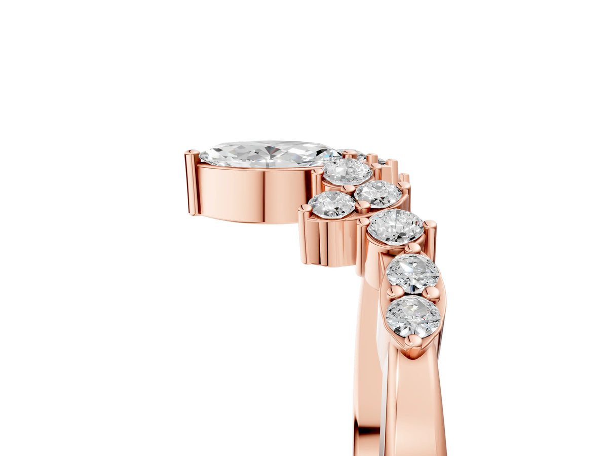 Rose gold Marquise and Round Diamond Chevron Band with Prong Setting_5