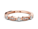 Rose gold Marquise and Round Diamond Milgrain Band with Bezel Setting