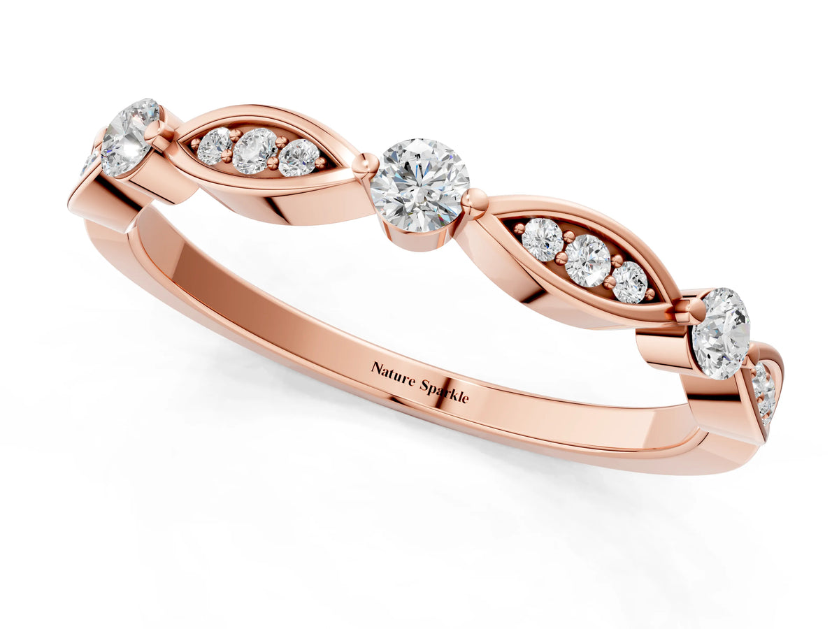 Rose gold Marquise and Round Diamond Milgrain Band with Bezel Setting_1