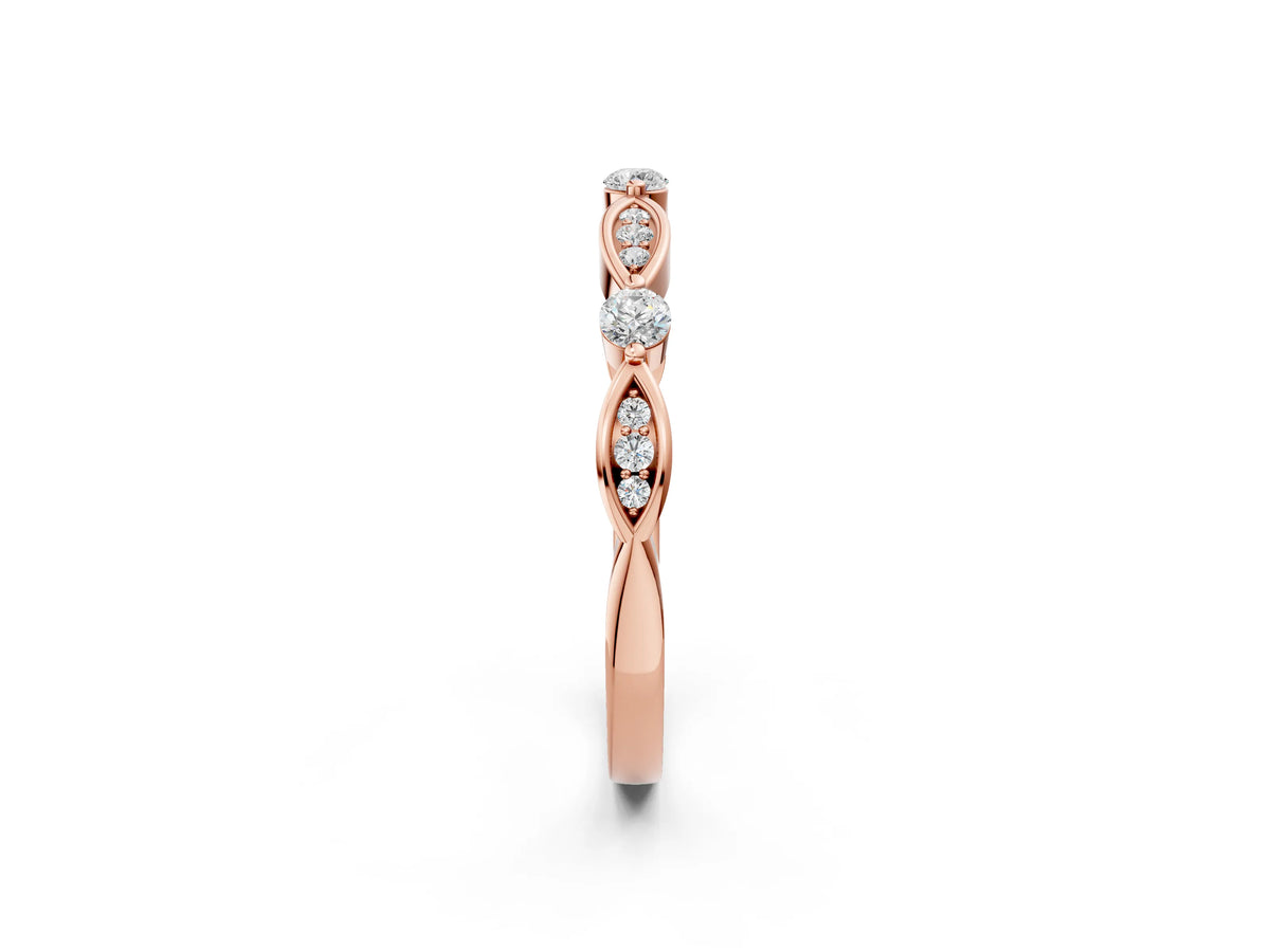 Rose gold Marquise and Round Diamond Milgrain Band with Bezel Setting_2