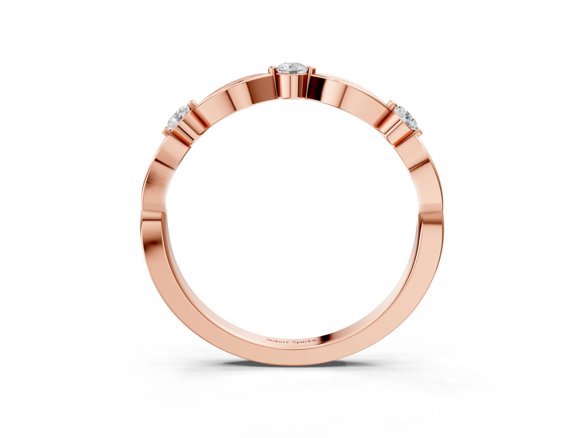Rose gold Marquise and Round Diamond Milgrain Band with Bezel Setting_3