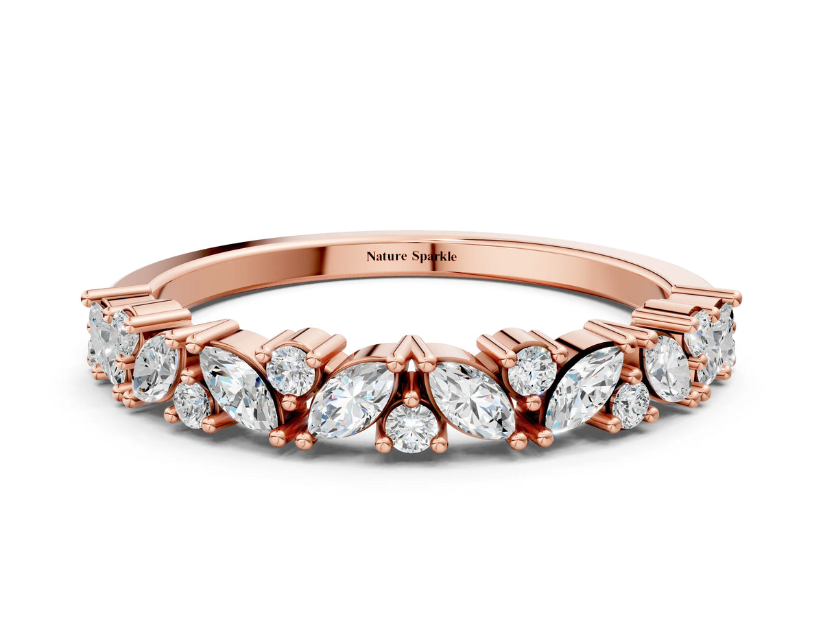 Rose gold Marquise and Round Diamond Vine Eternity Band with Prong Setting