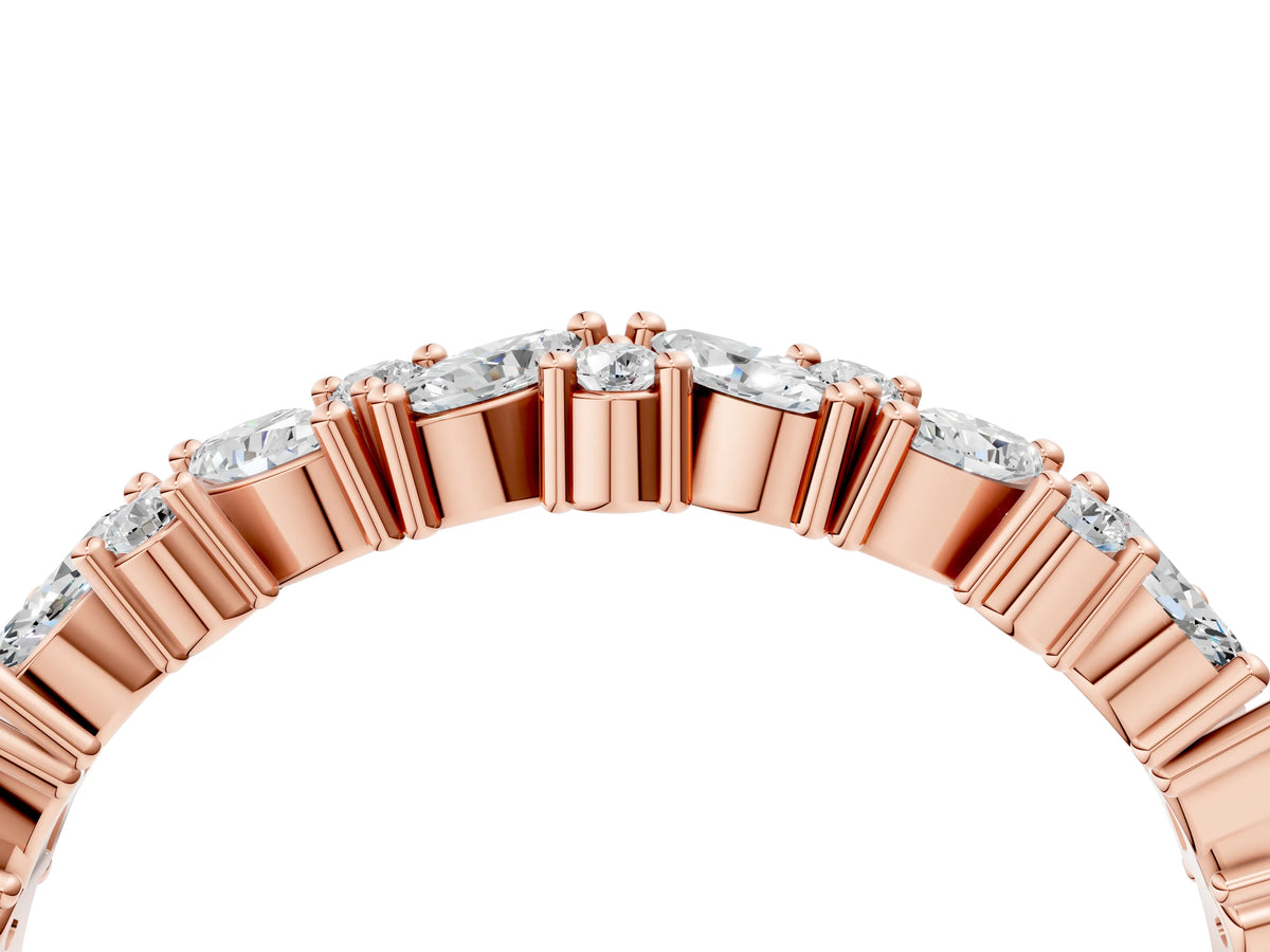 Rose gold Marquise and Round Diamond Vine Eternity Band with Prong Setting_4