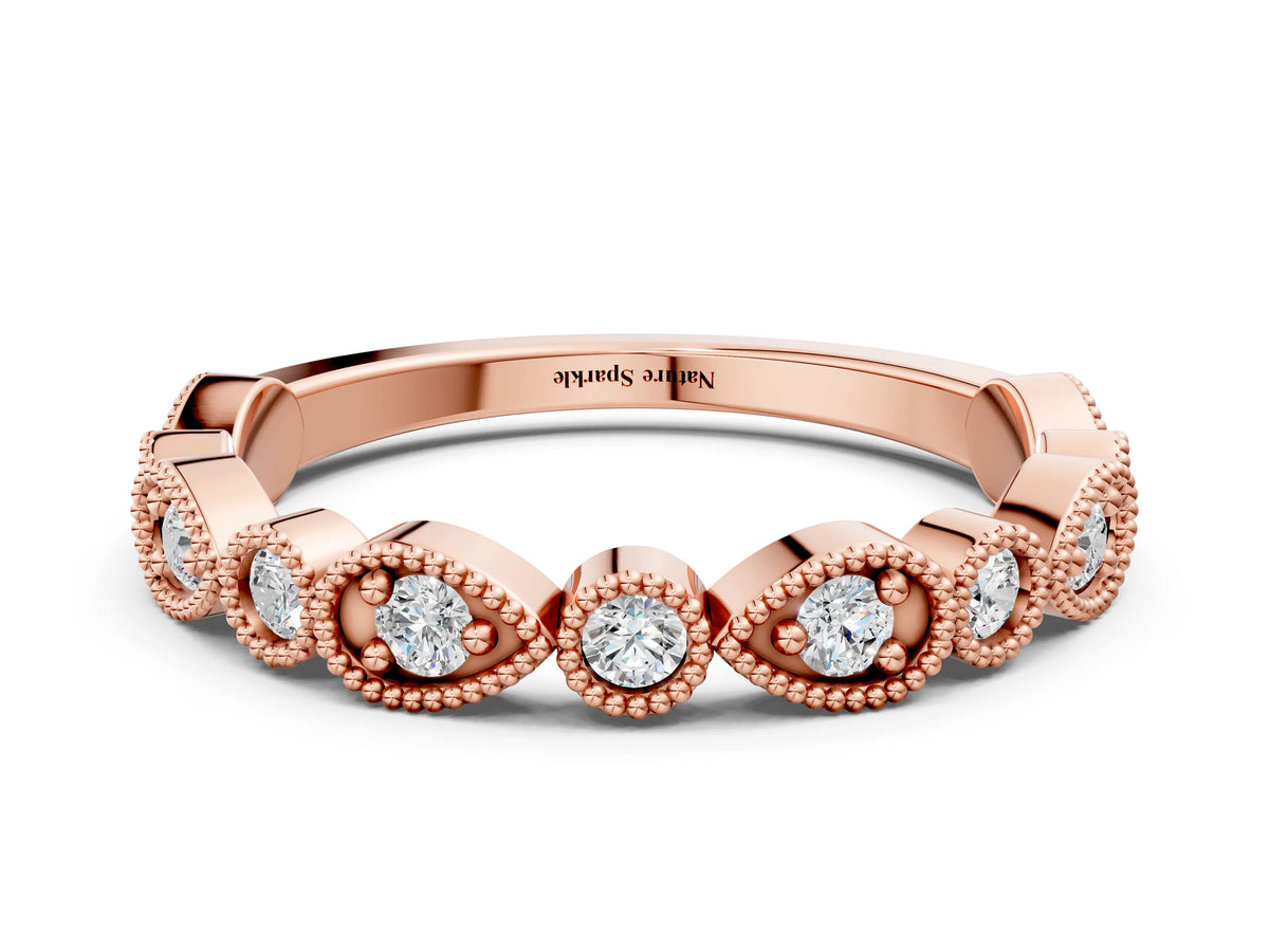 Rose gold Milgrain Bezel Set Pear and Round Diamond Eternity Band