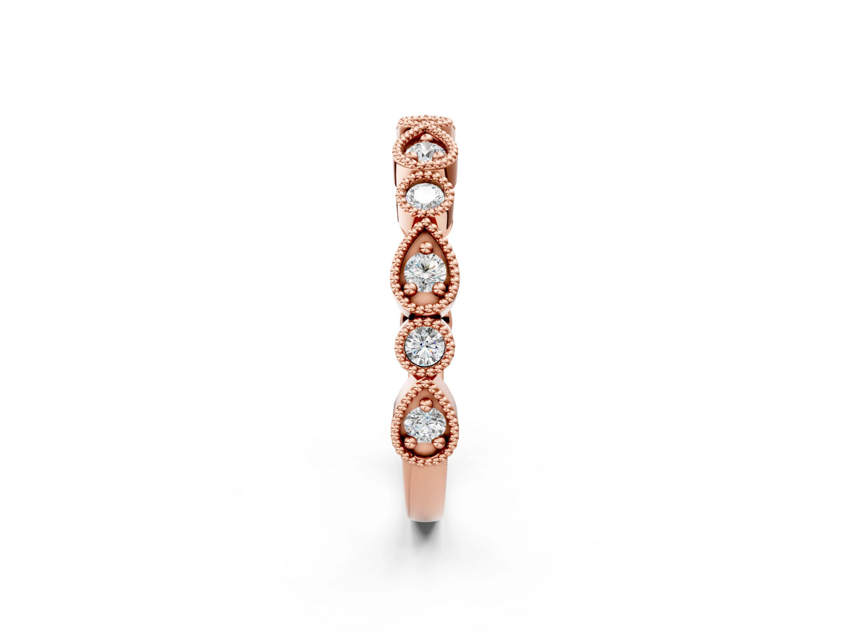 Rose gold Milgrain Bezel Set Pear and Round Diamond Eternity Band_2