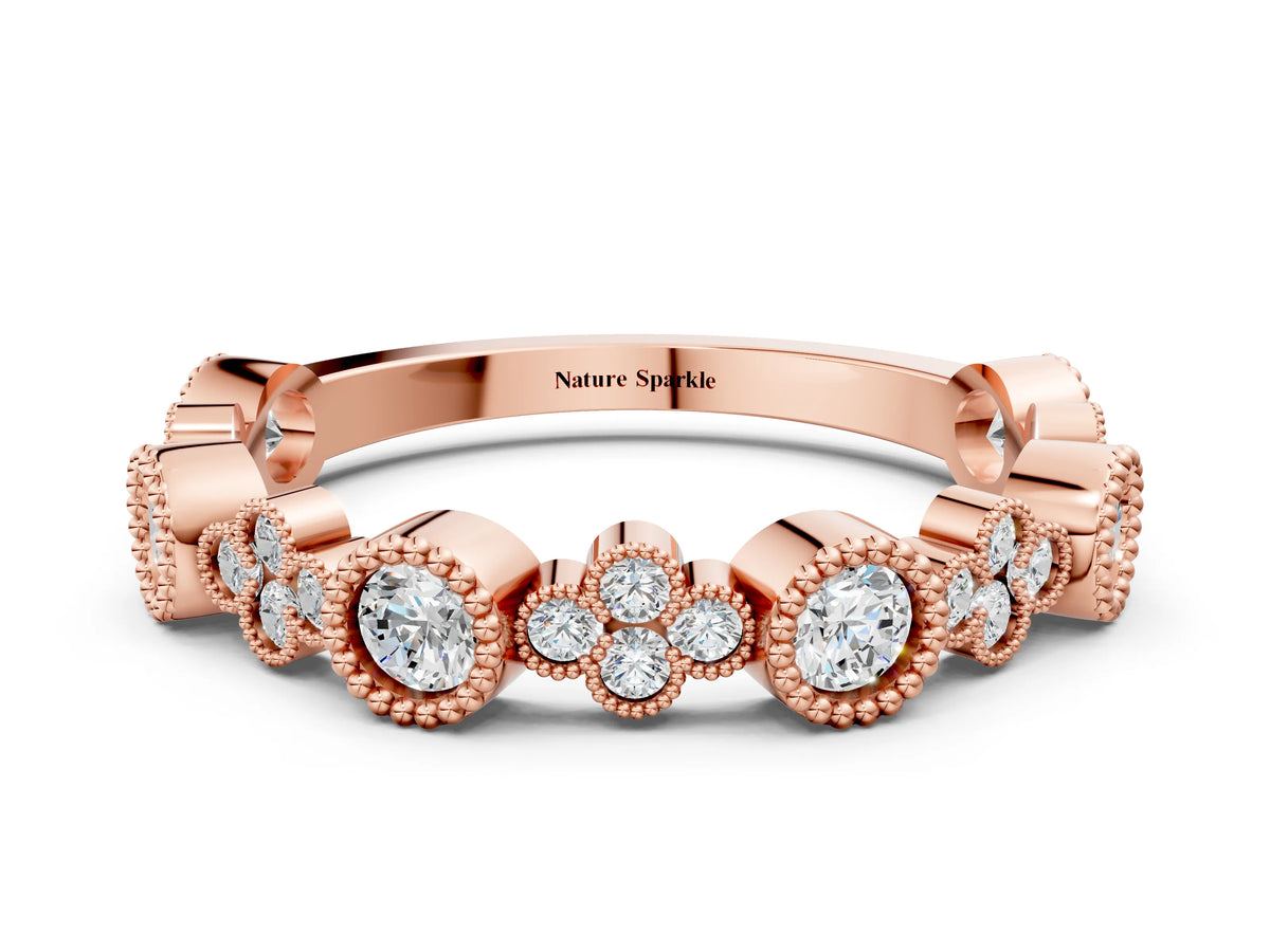 Rose gold Milgrain Bezel Set Round Diamond Cluster Eternity Band
