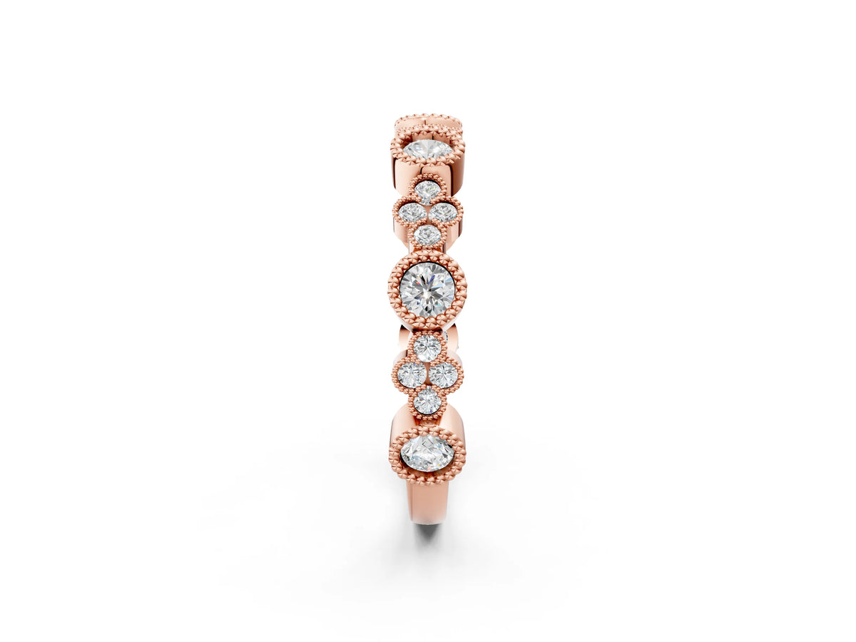 Rose gold Milgrain Bezel Set Round Diamond Cluster Eternity Band_2