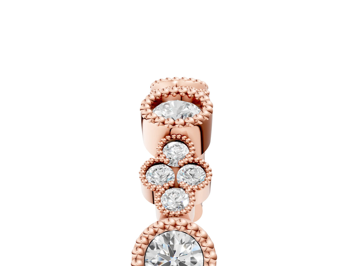 Rose gold Milgrain Bezel Set Round Diamond Cluster Eternity Band_5