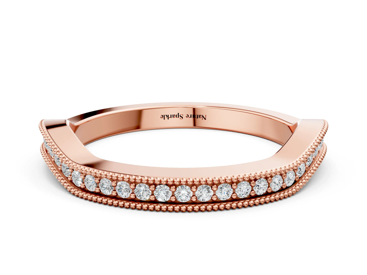 Rose gold Milgrain Channel-Set Round Diamond Contour Band
