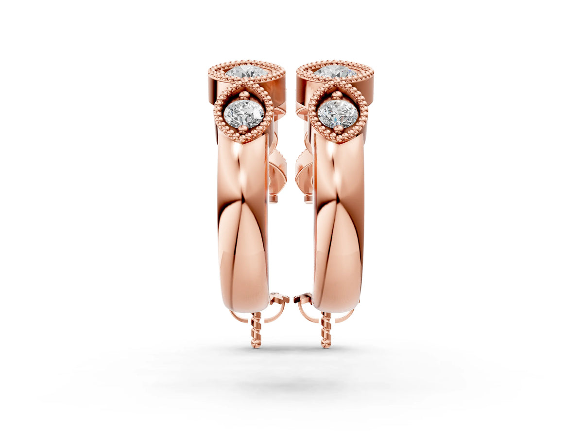 Rose gold Milgrain Cushion and Marquise Diamond Hoop Earrings