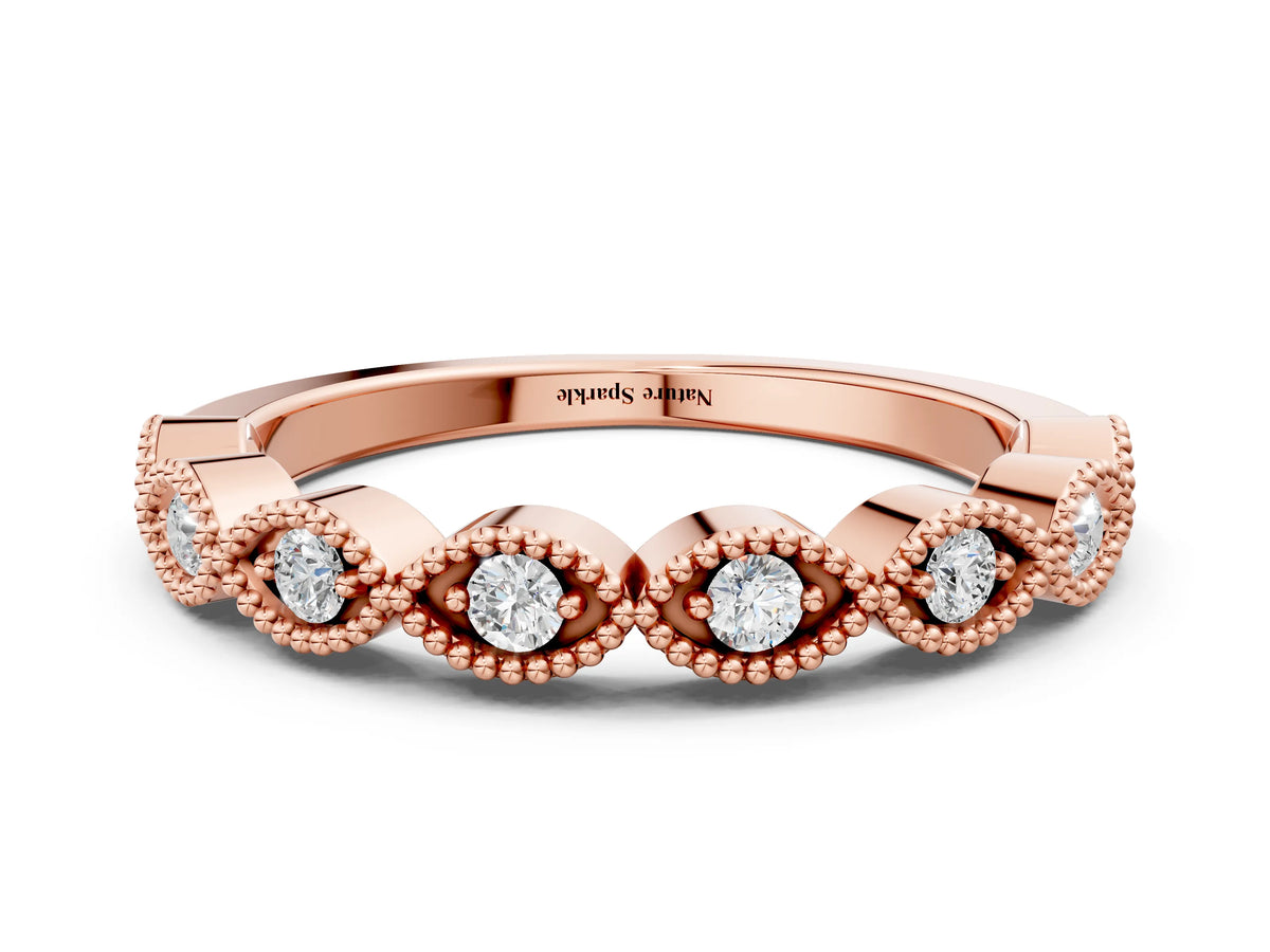 Rose gold Milgrain Marquise Diamond Half Eternity Band with Bezel Setting