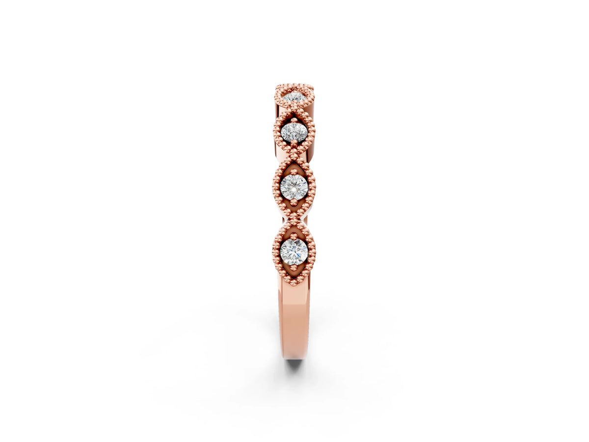 Rose gold Milgrain Marquise Diamond Half Eternity Band with Bezel Setting_2