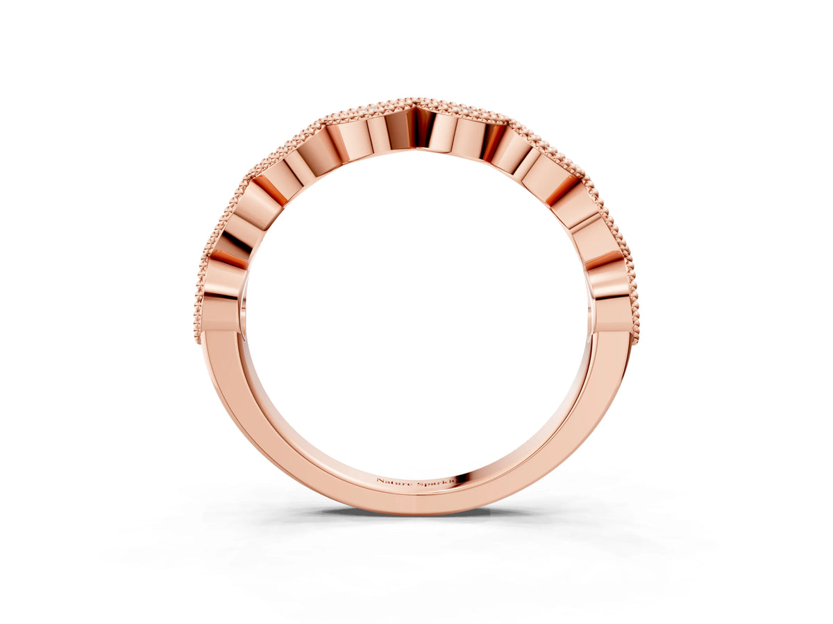Rose gold Milgrain Marquise Diamond Half Eternity Band with Bezel Setting_3