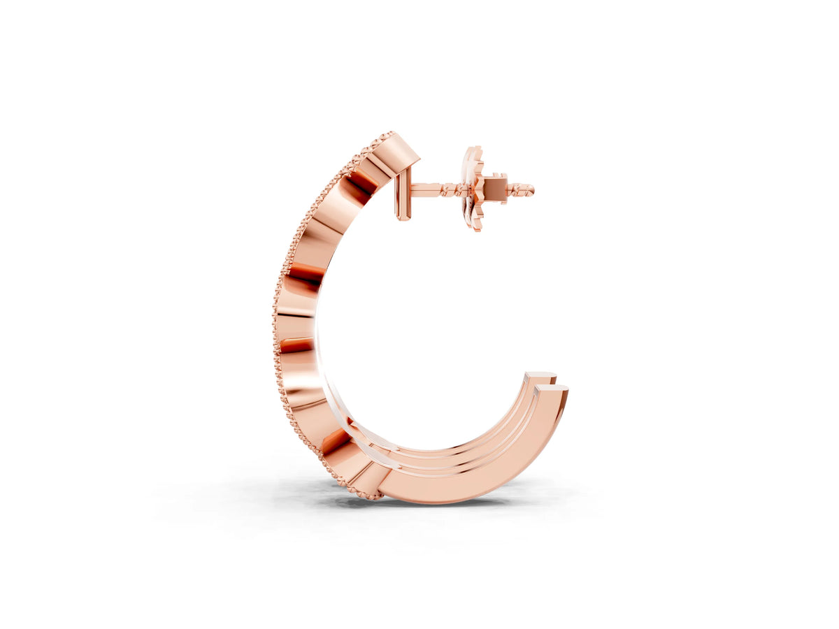 Rose gold Milgrain Marquise Diamond Hoop Earrings with Bezel Setting_1