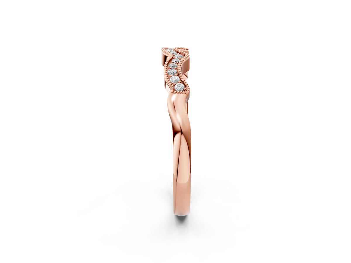 Rose gold Milgrain Pavé Round Diamond Curved Band_2