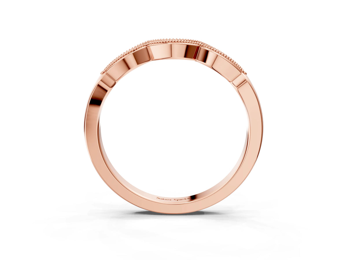 Rose gold Milgrain Pavé Round Diamond Curved Band_3