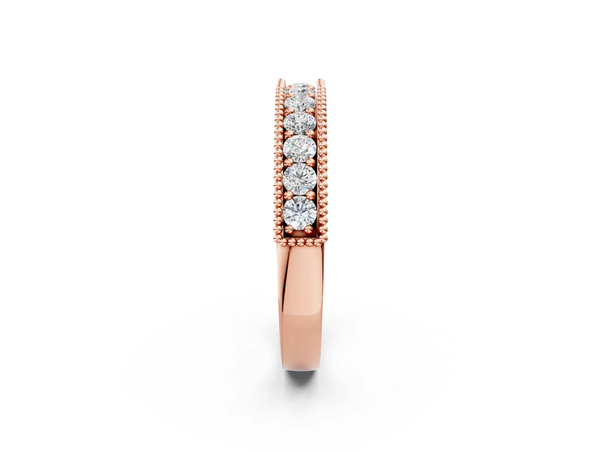 Rose gold Milgrain Round Diamond Pavé Chevron Band_2