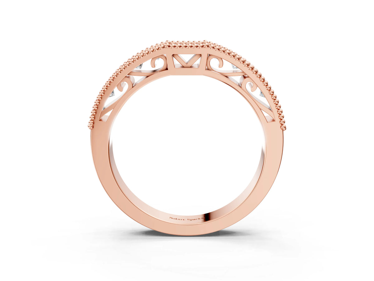 Rose gold Milgrain Round Diamond Pavé Chevron Band_3