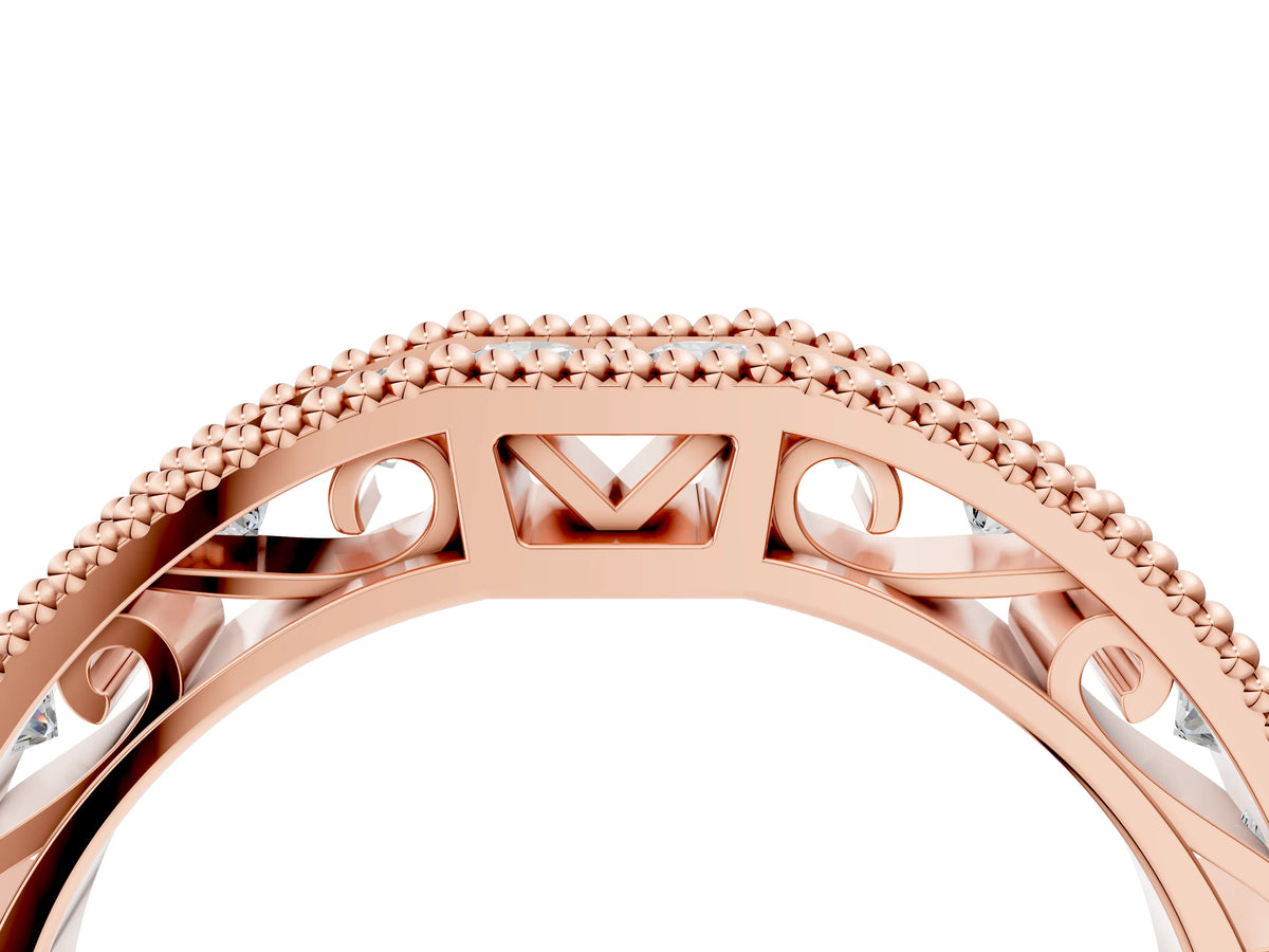 Rose gold Milgrain Round Diamond Pavé Chevron Band_4