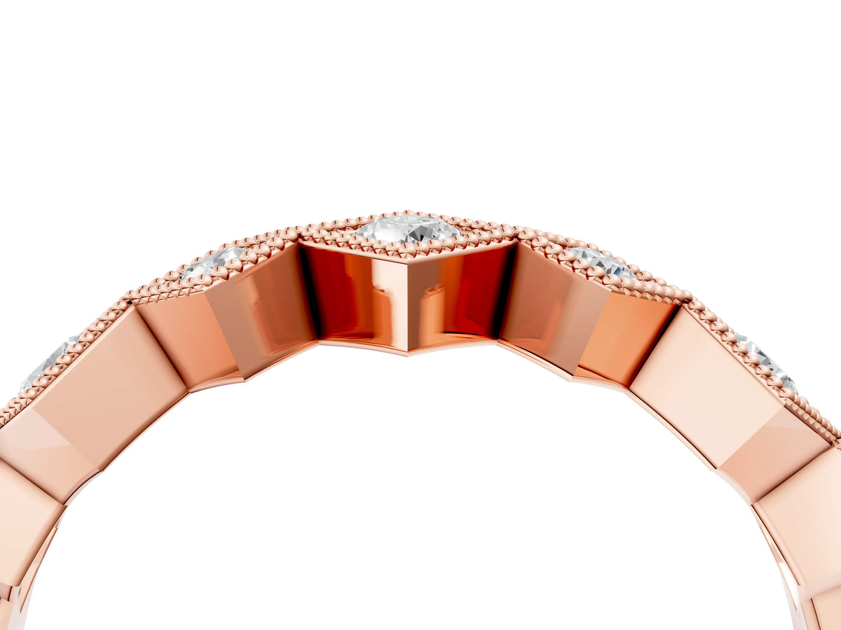 Rose gold Milgrain Square Bezel Round Diamond Chevron Band_4