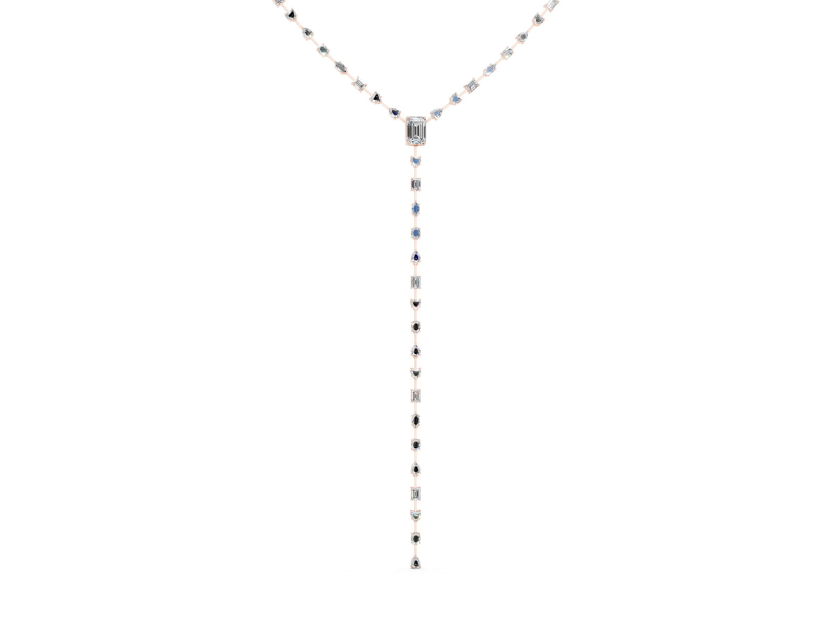 Rose gold Mixed Shape Diamond Lariat Necklace with Station Accents
